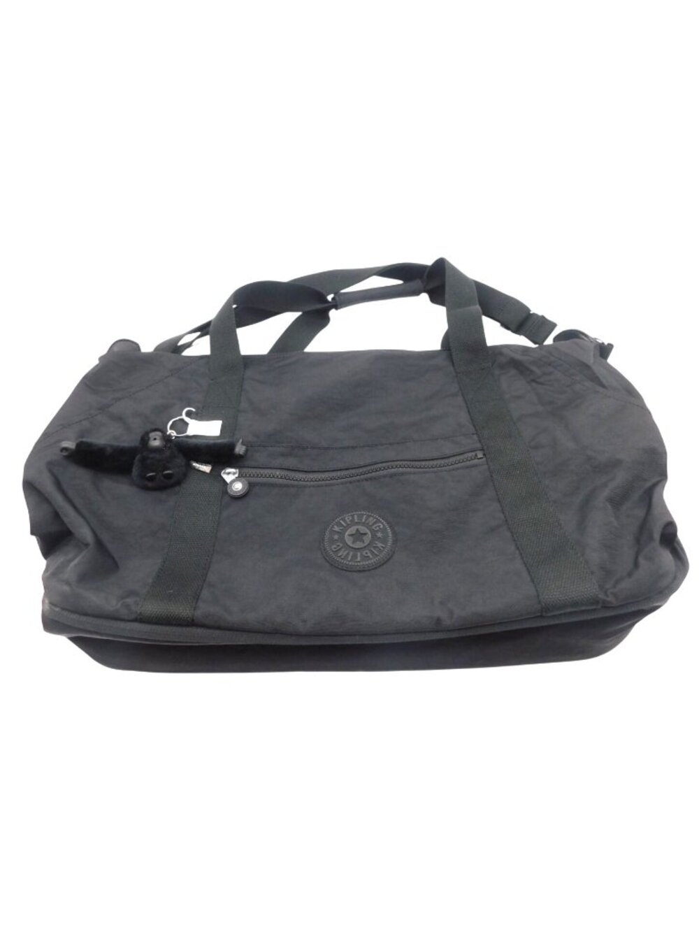 Kipling Black Tote Bag Duffel With Monkey Bag Charm 11" x 12" Travel Purse